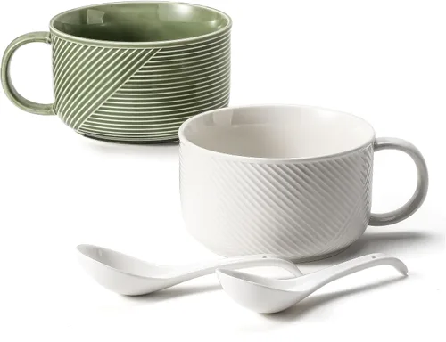 Miniatura 11 de Tazón de sopa de cerámica con asa: taza extra grande apta para microondas de 38 onzas para avena, cereales, desayuno, preparación de comidas
