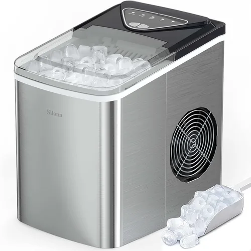 Miniatura 21 de Máquina de hielo Nugget para encimera, Silonn máquina de hielo de pellets masticables con función de autolimpieza, 33 libras/24H máquinas de hielo