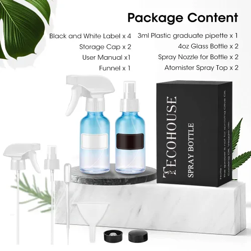 Miniatura 6 de Tecohouse Botellas pulverizadoras de vidrio de 4 onzas, paquete de 2 botellas de spray para cabello vacías recargables rociadores de niebla fina