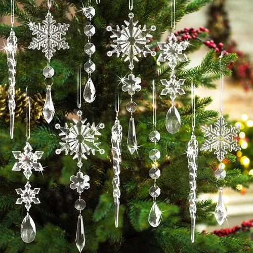 Miniatura 14 de GuassLee 36 piezas Adornos de Cristal para Árbol de Navidad - Copos de Nieve Acrílicos Azules Carámbanos Gota Cristal Adornos Colgantes para Árbol