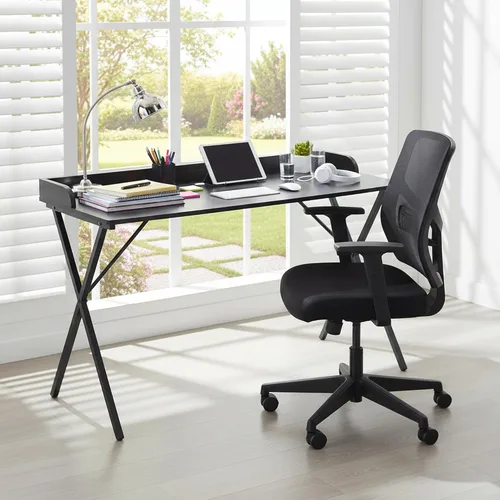 Miniatura 2 de FurnitureR Escritorio de oficina en casa con deflector, escritorio de estudio de computadora de 47.2 pulgadas con patas de metal en forma de X, mesa
