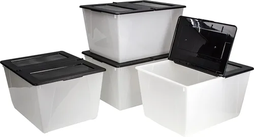 Storex Bolsa de almacenamiento de 16 galones (60 L) con tapa plegable, 22.7 x 18.25 x 12.86 pulgadas, escarcha/negro, paquete de 4 (00900A04C)