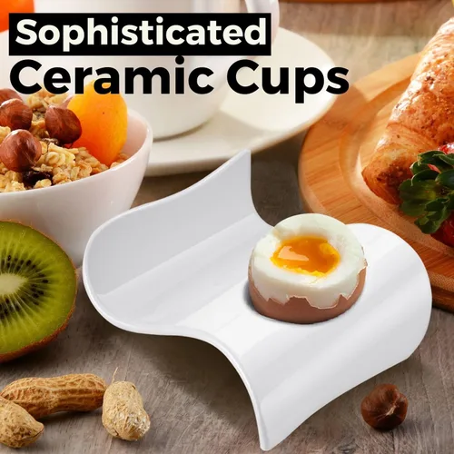 Miniatura 2 de Flexzion Taza de cerámica para huevos – 6 piezas de soporte duro para huevos duros y soporte para huevos hervidos suaves, taza de huevo blanco