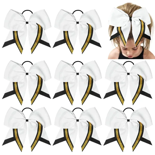 Miniatura 30 de 8 lazos de animación con brillantina, grandes lazos negros para animar, lazos para el pelo para niñas de 8 pulgadas, banda elástica a granel