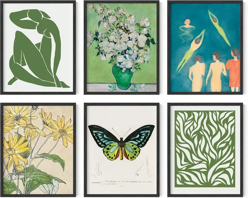 HAUS AND HUES Gallery - Juego de 6 pósteres de arte para pared, vintage, abstracto, bohemio, naturaleza, costero y estético para decoración de