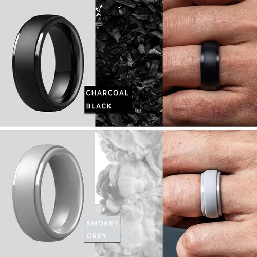 Miniatura 43 de ThunderFit Anillos de boda de silicona para hombre, 0.394 in de ancho y 0.098 in de grosor, paquete múltiple de variedad 1-7
