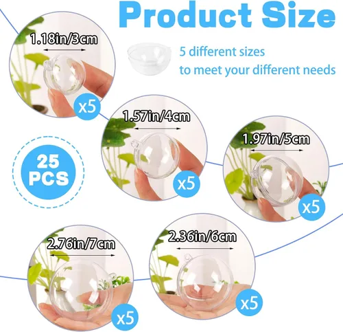 Miniatura 2 de 25 juegos de 50 piezas de adornos rellenables de plástico transparente, bola de manualidades DIY transparente, adorno de Navidad DIY transparente
