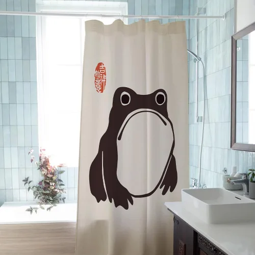 Miniatura 2 de Cortina de Ducha para Cabina con Rana No Impresionada Tinta Arte Lindo Divertido Estilo Asiático Tradicional Japonés 36x72 pulgadas Cortina de Baño