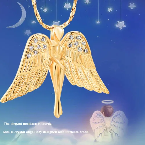 Miniatura 5 de Imrsanl Joyería de cremación con dije de ángel para dama, medallón conmemorativo de ceniza, collar de urna para cenizas, alas, joyería de recuerdo