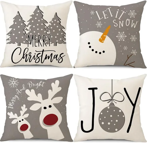 Miniatura 18 de PSDWETS Juego de 4 fundas de almohada de Navidad de 18 x 18 pulgadas, decoración de Navidad, muñeco de nieve, corona de Papá Noel, árbol de Navidad