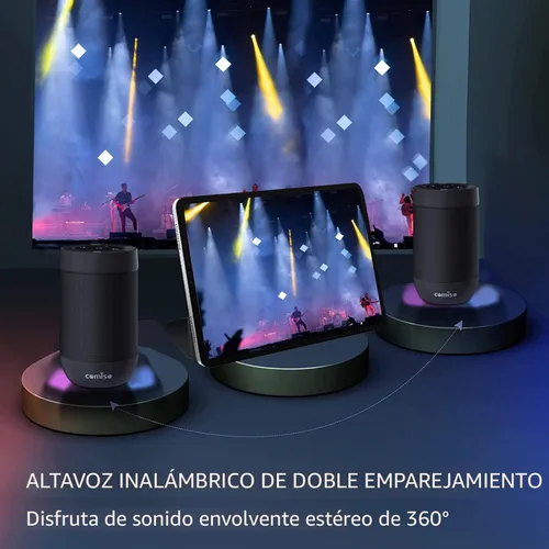 Miniatura 2 de Altavoz Bluetooth, altavoces Bluetooth portátiles con emparejamiento estéreo inalámbrico, micrófono integrado, sonido HD de 360°, altavoz Negro