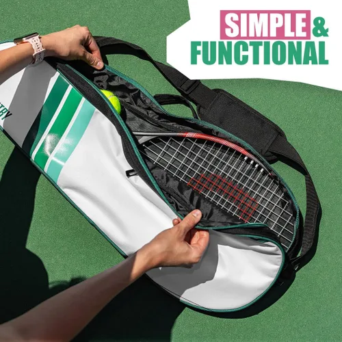 Miniatura 7 de Bolsa de tenis para hombres y mujeres, bolsa de raqueta ligera y duradera con correa ajustable para el hombro y bolsillos laterales, se adapta a
