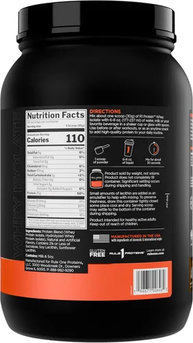Miniatura 2 de Rule 1 R1 Proteína aislada de suero – con 0.88 oz de proteína y 0.18 oz de BCAA exclusivamente de fuentes aisladas e hidrolizadas