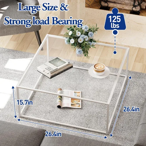 Miniatura 2 de Mesa de café de vidrio cuadrada, mesa de café cuadrada para espacios pequeños, mesa central minimalista moderna para sala de estar, oficina en casa
