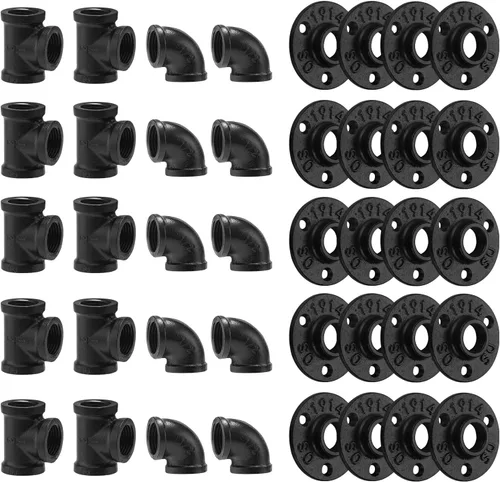 Miniatura 14 de Accesorios de tubería negros de 3/4", Home TZH - Juego de 30 unidades de brida de piso/codo/camiseta para estilo vintage industrial