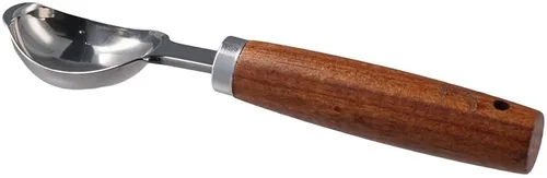 Miniatura 4 de Cuchara de helado de acero inoxidable con mango de madera, cuchara de hielo de metal para congelador, cuchara de galletas de café, accesorios