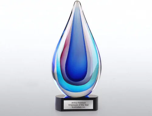 Miniatura 7 de Baudville Trofeo de lágrima de cristal grabado Azul-oro redondo
