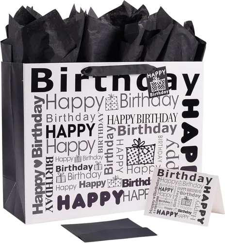 JWSCYSY Bolsa de regalo extra grande de 16 pulgadas con papel de seda y tarjeta, bolsa de regalo de feliz cumpleaños para hombres y mujeres, 16 x
