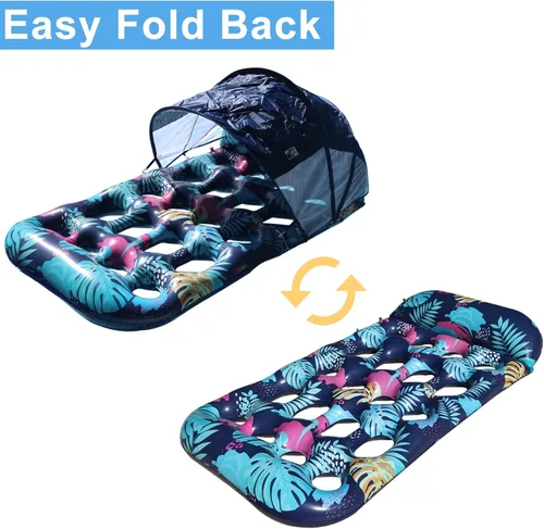 Miniatura 4 de COOLCOOLDEE Flotador inflable para piscina con toldo de sombrilla UPF 50+, flotador extra grande para adultos con reposacabezas, portavasos Púrpura