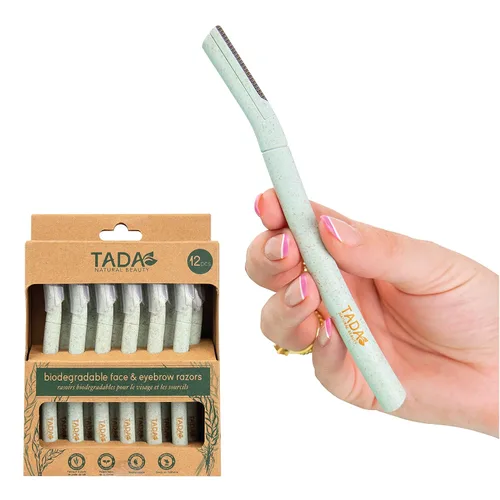 TADA Natural Beauty - Herramienta de dermaplaning biodegradable, 12 unidades, maquinillas de afeitar de cara y cejas, afeitadora facial y exfoliante