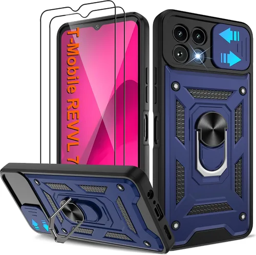 Miniatura 144 de ATUMP Funda para T-Mobile Revvl V Plus 5G con protector de pantalla HD con cubierta de cámara deslizante, soporte de anillo de rotación de 360° Negro