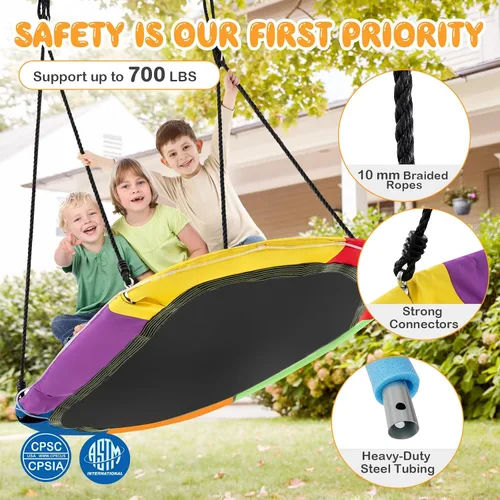 Miniatura 3 de Costzon Columpio de plataforma gigante de 700 libras y 60 pulgadas con luz, cuerdas ajustables para colgar, tela Oxford 600D impermeable, columpio