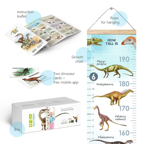 Miniatura 4 de Tabla de crecimiento personalizada para los amantes de los dinosaurios, regla de pared extraíble para niños y niñas, decoración de habitación Azul