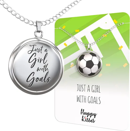 Miniatura 3 de Happy Kisses Collar giratorio de pelota de fútbol para niñas amantes del fútbol Colgante "Just A Girl With Goals" Regalo perfecto para mamás