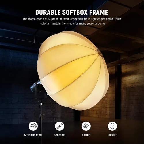 Miniatura 4 de NEEWER Caja de luz de linterna de 26 "/65 cm, difusor de luz de liberación rápida 360° Bowens Mount Softbox con aleación de nailon ligero para RGB