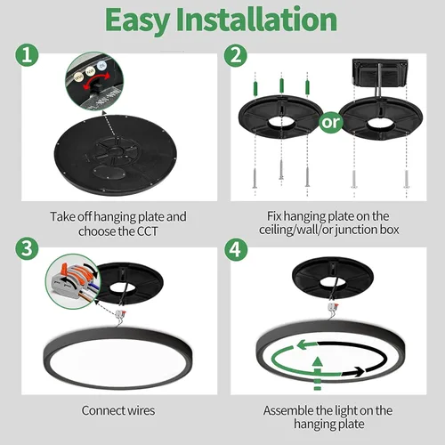 Miniatura 6 de 4PK - Lámpara LED de techo empotrada de 9 pulgadas, 18 W, 1860 lm, 3000 K/4000 K/6000 K CCT seleccionable, panel plano redondo de bajo perfil