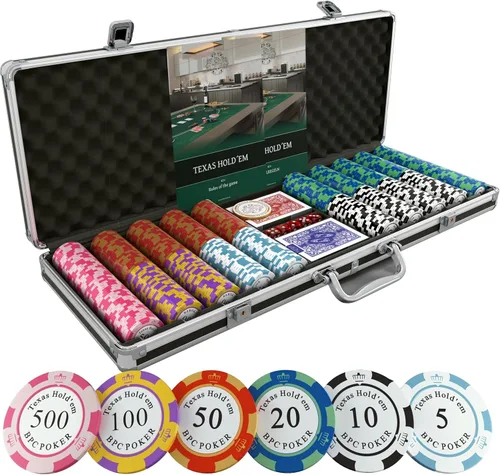 Miniatura 12 de Bullets Playing Cards Juego de póquer Corrado 500 fichas de póquer de arcilla (0.49 oz) con estuche de aluminio y naipes - Texas Hold'em, fichas