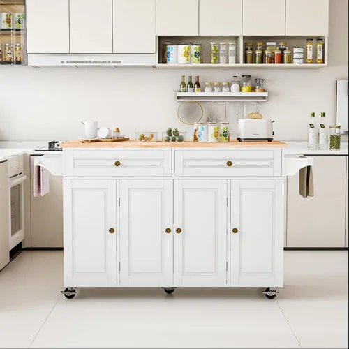 Miniatura 8 de Carrito para isla de cocina con almacenamiento y ruedas, isla de cocina rodante grande de 150 cm con hoja abatible, isla móvil para cocina
