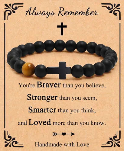 Pulsera de cruz para hombres, para papá, hijo, nieto, marido, padrino, tío sobrino, hermano, regalo inspirador de ojo de tigre, pulsera curativa
