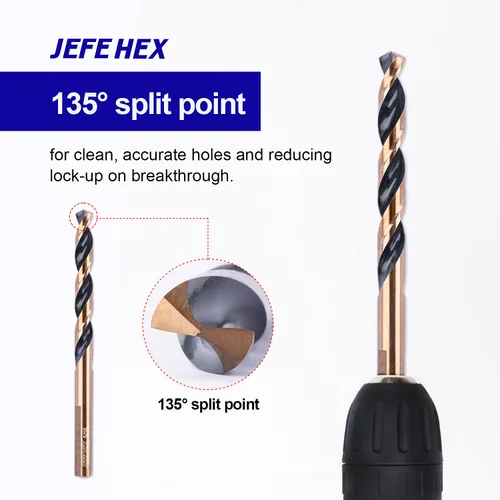 Miniatura 3 de JEFE HEX Juego de brocas helicoidales de 9 piezas, 3 vástagos planos con punto de división de 135°, juego de brocas Jobber de 1/16 pulgadas, 3/32