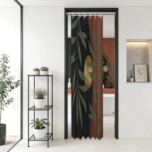 Miniatura 24 de Cortina de ducha bohemia en negro y gris, cortinas de ducha modernas de mediados de siglo negro y gris para baño, juego de tela impermeable