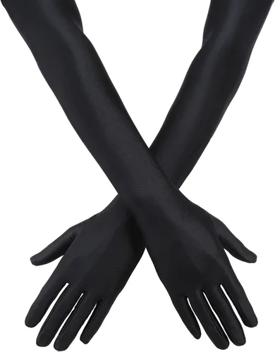Jetec 3 pares de guantes de ópera de los años 20 clásicos largos de satén longitud del codo guantes de 22 pulgadas tamaño adulto para mujeres y niñas