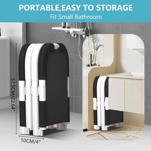 Miniatura 5 de Simcat Bañera plegable portátil grande de 45 pulgadas con marco de metal para adultos (3.9 ft negro puro incluye cojín y tubo de drenaje)