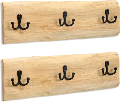Miniatura 2 de Threehoney 2 percheros de madera para montaje en pared, estilo granja de 15.8 pulgadas con 3 ganchos, colgador de pared resistente para colgar