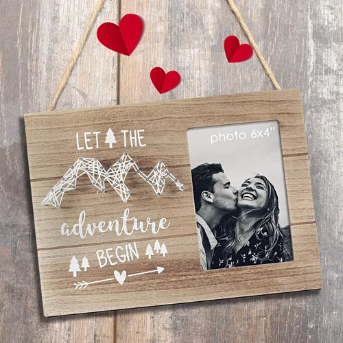 Miniatura 3 de VILIGHT Regalos para novios y novias – Regalos de felicitación para parejas recién comprometidas – Let The Adventure Begin Marco de fotos rústico