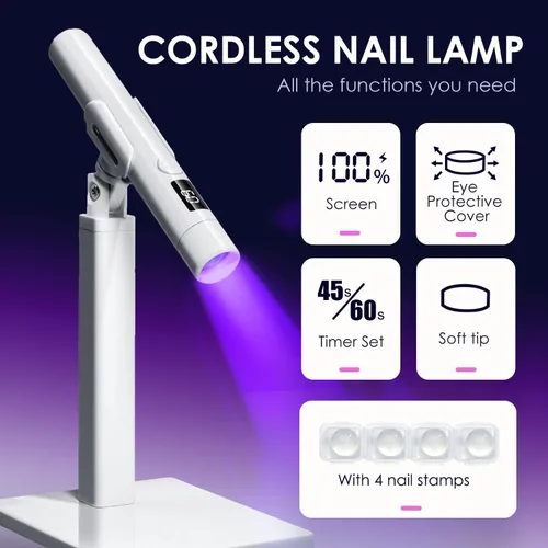 Miniatura 2 de Mini luz UV para uñas, luz UV de mano pequeña rosa portátil para uñas de gel, lámpara de curación flash recargable inalámbrica, lámpara de gel