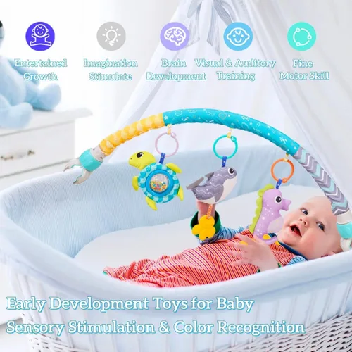 Miniatura 3 de BATOHO Juguete de arco de cochecito de bebé, arco móvil con clip para moisés con abrazaderas universales, barra de juguete de actividad para gorila