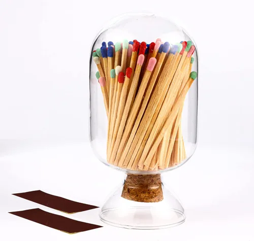 Miniatura 14 de Cerillas blancas incluidas (100 piezas), portacerillas de vidrio con encendedor, campana de vidrio para cerillas con encendedor, cerillas largas