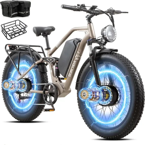 Miniatura 22 de 2026 AWD Electric Bike for Adults Dual Motor 5000W/3000W/1500W Peak 40MPH/30MPH Fast Ebike, Up to 65 /90 /160 Miles Long Range, 26" Full Suspension
