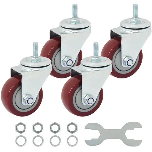 Finnhomy Ruedas Giratorias de 3 Pulgadas con Vástago Roscado, Juego de 4 Ruedas Resistentes 3/8"-16 x 1, Ruedas Industriales de Poliuretano