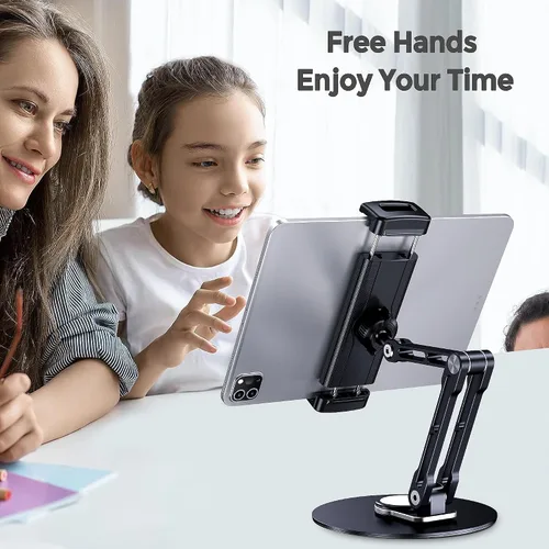 Miniatura 6 de Soporte para tableta para iPad, ajustable con base giratoria de 360 grados para escritorio, soporte giratorio de aluminio para tableta compatible