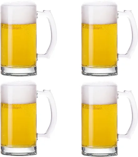 Miniatura 6 de Juego de 2 tazas de cerveza pesadas, tazas de vidrio de 12.5 onzas con asa, vasos de cerveza para congelador, vasos de cerveza de 12.5 fl oz, jarra