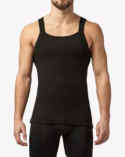 Miniatura 4 de papi Paquete de 3 camisetas sin mangas de algodón con cuello cuadrado para hombre, Negro, azul, rojo