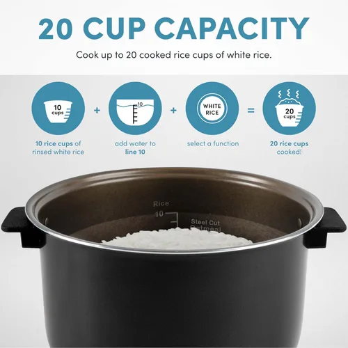 Miniatura 5 de AROMA® Arrocera de cocción lenta de 20 tazas y olla de arroz integral con asas de olla elevables y tapa de almacenamiento de silicona, cerámica