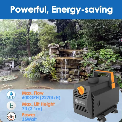Miniatura 2 de AquaMiracle Bomba de Agua Sumergible de 600GPH para Estanque (2270L/H, 35W), Bomba de Fuente de Agua Bomba de Agua para Acuario con Control de Flujo