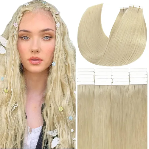 Miniatura 22 de Anrosa Extensiones de cabello humano real de 20 pulgadas, extensiones de cabello humano lacio de doble cara, color negro azabache, 1.76 oz, 20